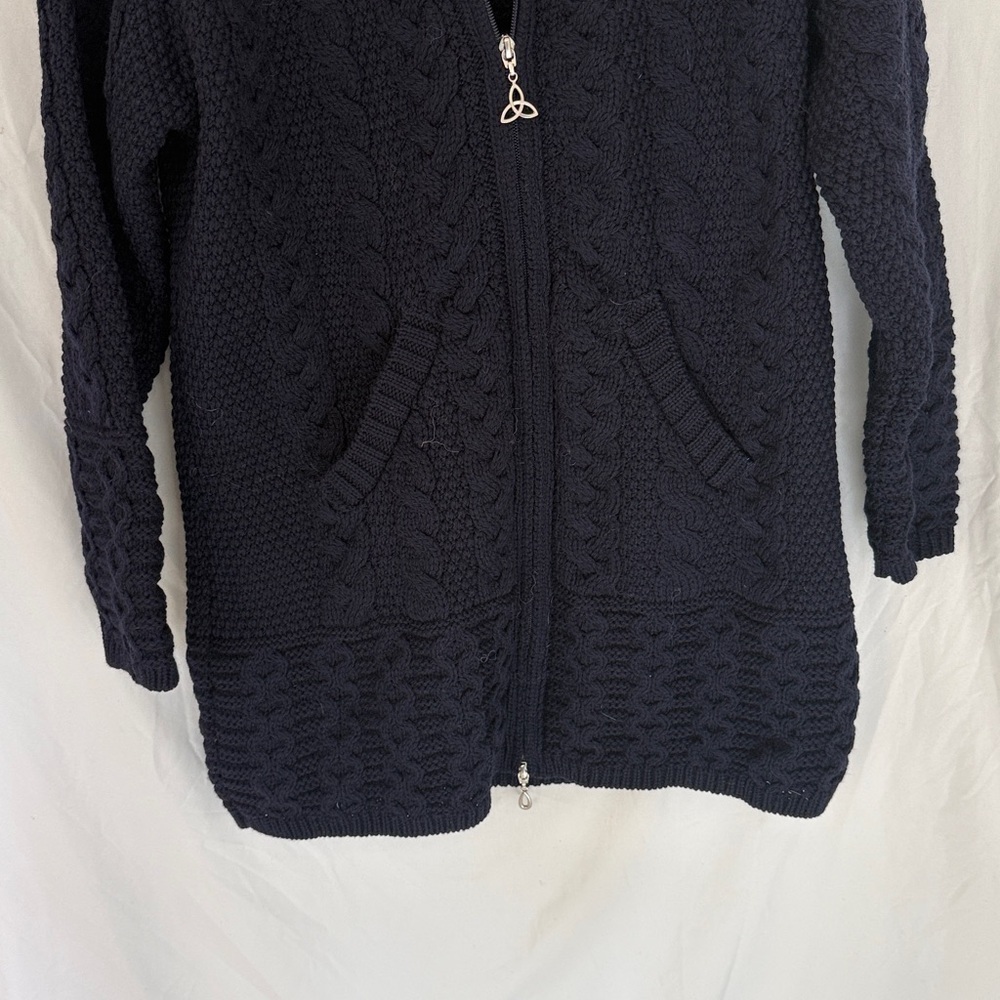 Aran Crafts Full Zip Hooded Knit Sweater In Navy Blue Size M - Picture 5 of 6
